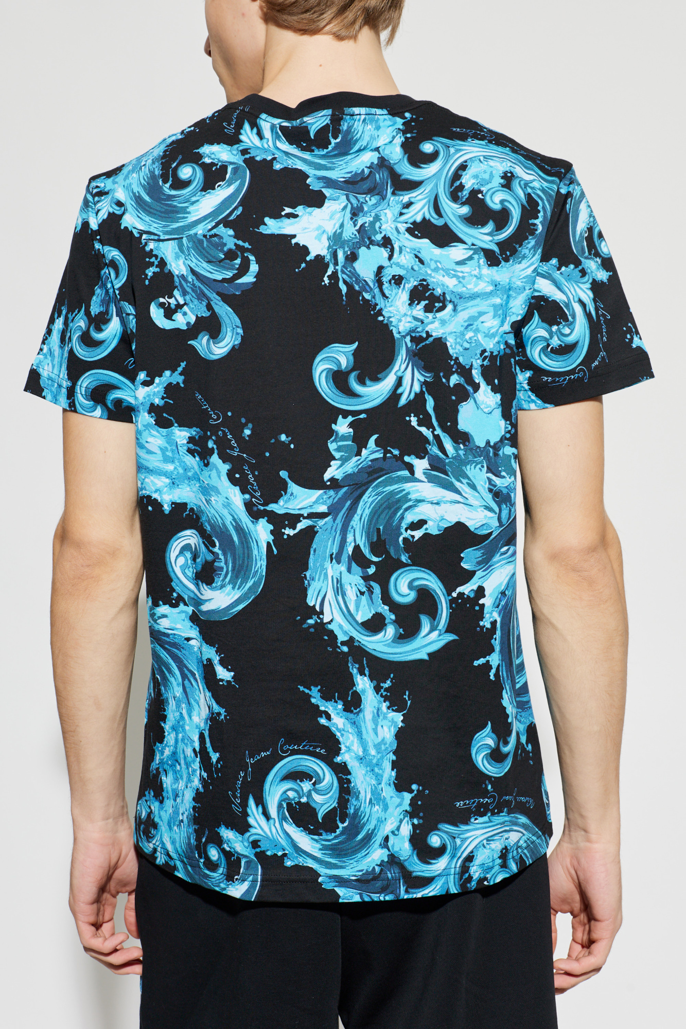 Blue T-shirt with 'barocco' print Versace Jeans Couture - Vitkac